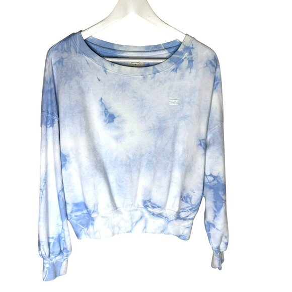 Billabong "Lazy Way" White & Blue Tie Dye Cropped Boat Neck Sweatshirt, Small - Picture 1 of 7